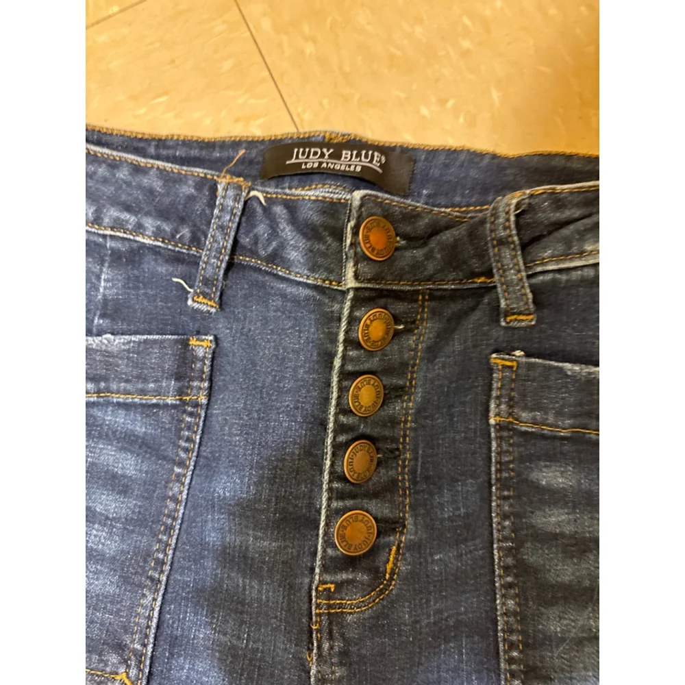 Judy Blue High Rise Distressed Skinny Jeans Button Fly Stretch Denim Size 7/28 - Picture 4 of 9